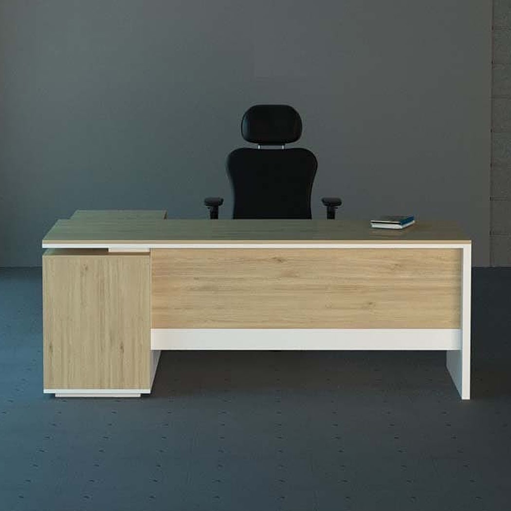 Bàn giám đốc 2m dáng chữ L, kèm tủ phụ hiện đại Spin DKFBGD62-W