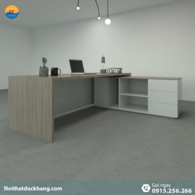 DKFBGD60-W | Bàn giám đốc West dáng chữ L kèm tủ tài liệu màu xám