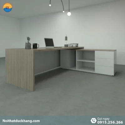 DKFBGD60-W | Bàn giám đốc West dáng chữ L kèm tủ tài liệu màu xám