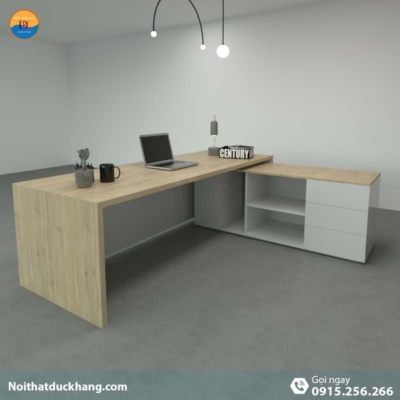 DKFBGD60-W | Bàn giám đốc West dáng chữ L kèm tủ tài liệu màu xám