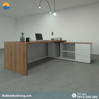 DKFBGD60-W | Bàn giám đốc West dáng chữ L kèm tủ tài liệu màu xám