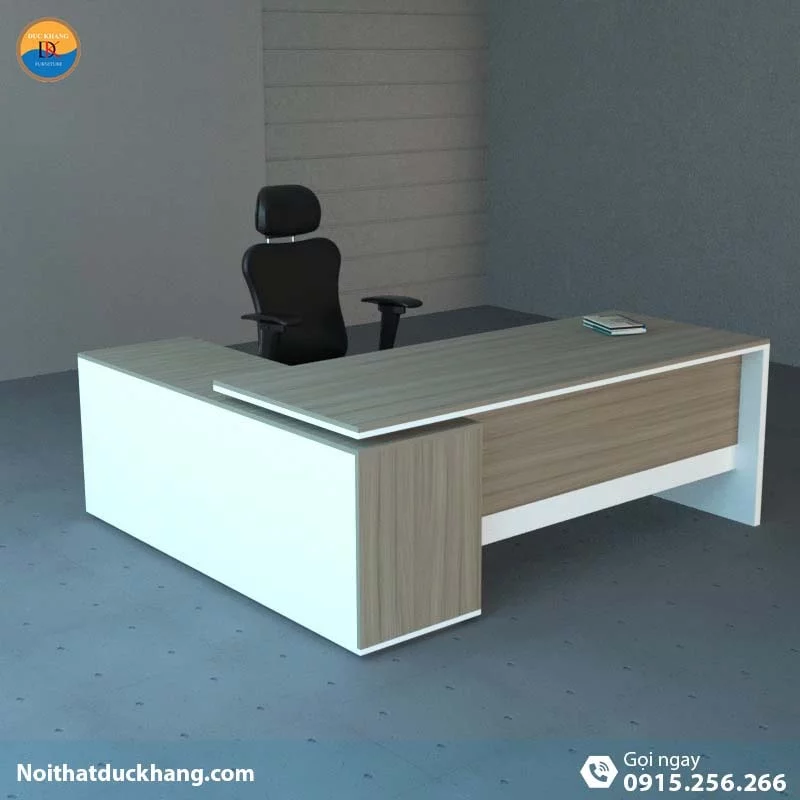 DKFBGD62-W | Bàn giám đốc Spin có tủ tài liệu tiện lợi, gỗ công nghiệp bền bỉ màu trắng