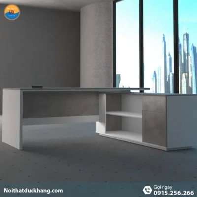 DKFBGD62-W | Bàn giám đốc Spin có tủ tài liệu tiện lợi, gỗ công nghiệp bền bỉ màu trắng