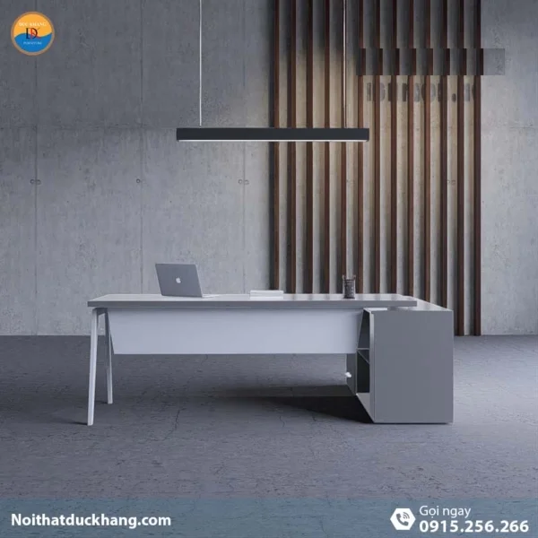 DKFBGD63-W | Bàn giám đốc Orange dáng chữ L, chân sắt kèm tủ tài liệu màu trắng 