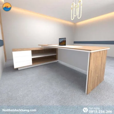 DKFBGD65-W | Bàn giám đốc Flat, dáng chữ L chân trắng kèm tủ tài liệu