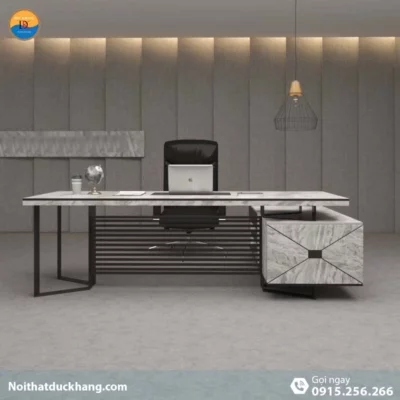 DKFBGD66-B | Bàn giám đốc Czar dáng chữ L chân sắt màu đen kèm tủ tài liệu