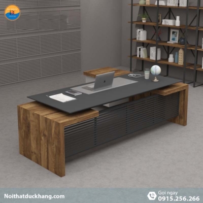 DKFBGD67-B | Bàn làm việc giám đốc Mars màu đen, dáng chữ L kèm tủ tài liệu