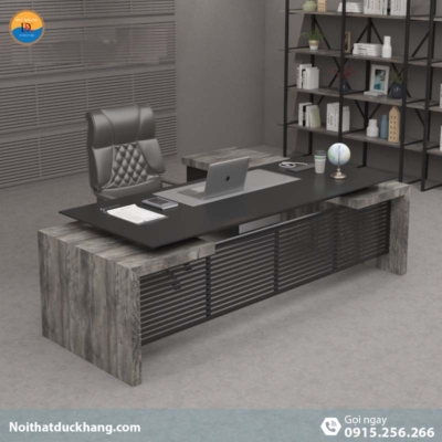 DKFBGD67-B | Bàn làm việc giám đốc Mars màu đen, dáng chữ L kèm tủ tài liệu