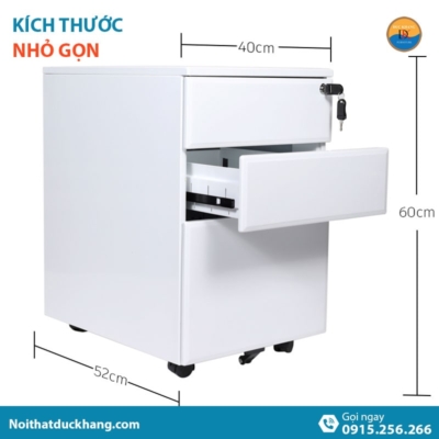 WHD-03 | Hộc tủ tài liệu di động màu trắng, 3 ngăn rộng rãi