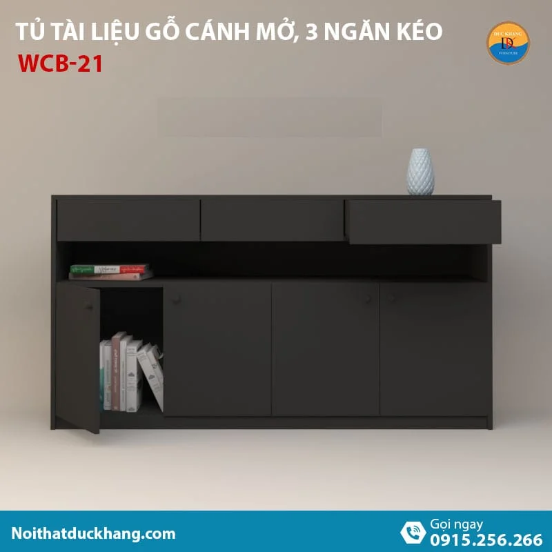 WCB-21 | Tủ đựng hồ sơ thấp 4 cánh mở và 3 ngăn kéo hiện đại