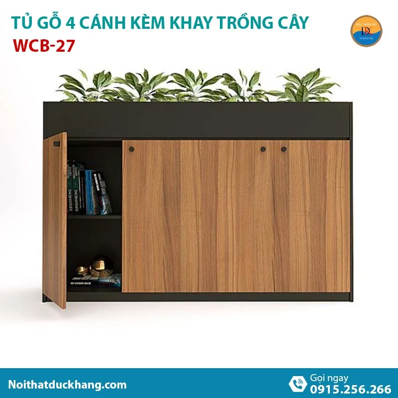 WCB-27 | Tủ hồ sơ thấp 4 cánh mở, có khay trồng cây xanh WCB-27 | Tủ hồ sơ thấp 4 cánh mở, có khay trồng cây xanh