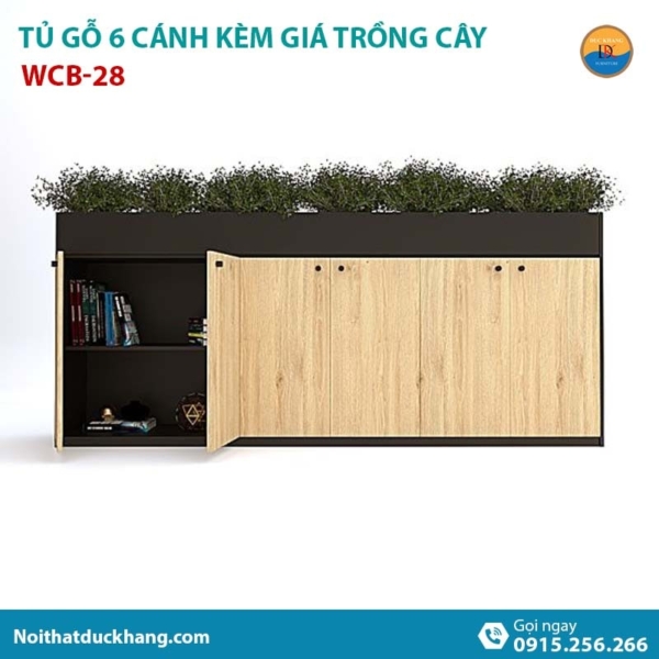 WCB-28 | Tủ tài liệu thấp 6 cánh mở, có khay trồng cây xanh