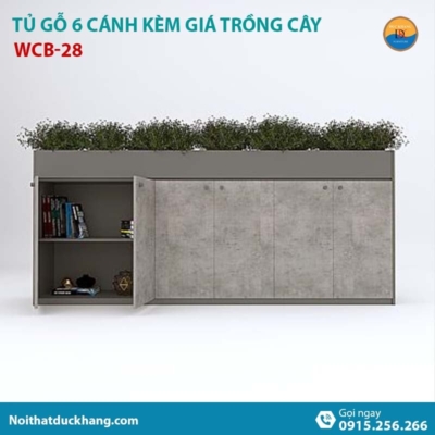 WCB-28 | Tủ tài liệu thấp 6 cánh mở, có khay trồng cây xanh