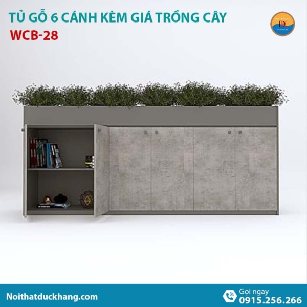 WCB-28 | Tủ tài liệu thấp 6 cánh mở, có khay trồng cây xanh