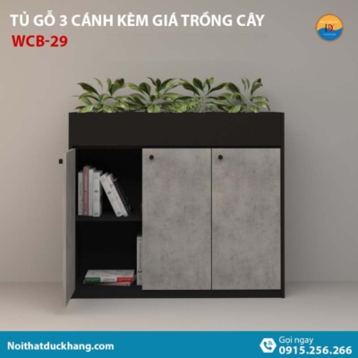 WCB-29 | Tủ tài liệu 3 cánh mở, phía trên có khay trồng cây xanh