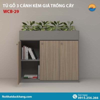 WCB-29 | Tủ tài liệu 3 cánh mở, phía trên có khay trồng cây xanh