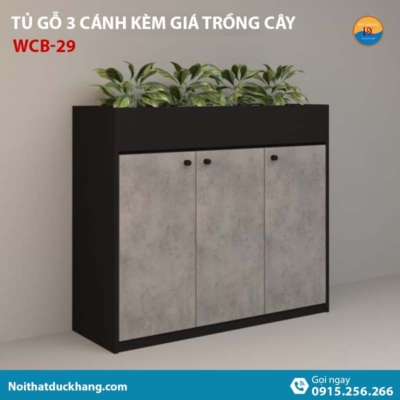 WCB-29 | Tủ tài liệu 3 cánh mở, phía trên có khay trồng cây xanh