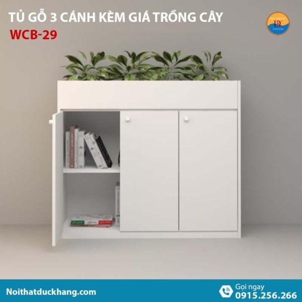 WCB-29 | Tủ tài liệu 3 cánh mở, phía trên có khay trồng cây xanh