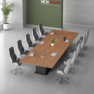 Bàn họp văn phòng hình chữ nhật 3m chân gỗ cao cấp, bền bỉ DKFBH108