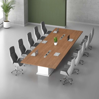 Bàn họp văn phòng hình chữ nhật 3m chân gỗ cao cấp, bền bỉ DKFBH108