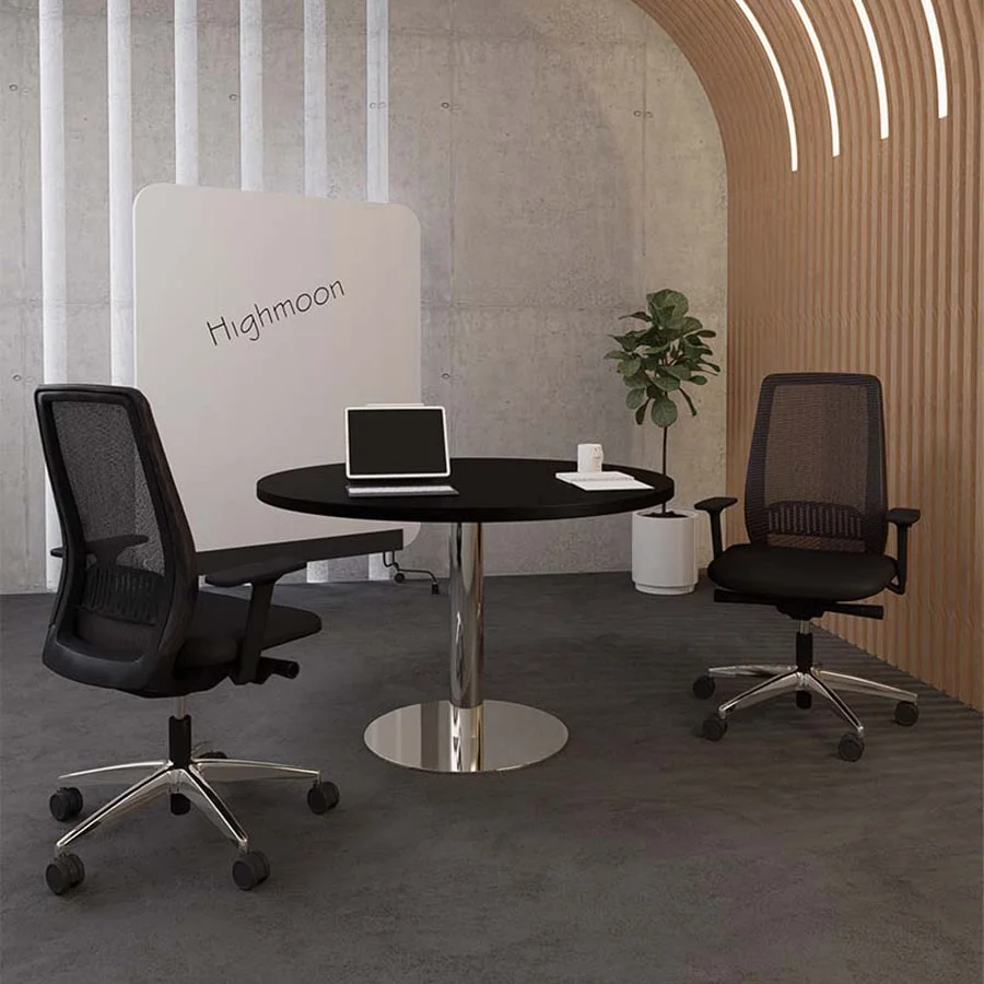 Bàn họp văn phòng tròn Apple chân trụ inox bền bỉ DKFBH113