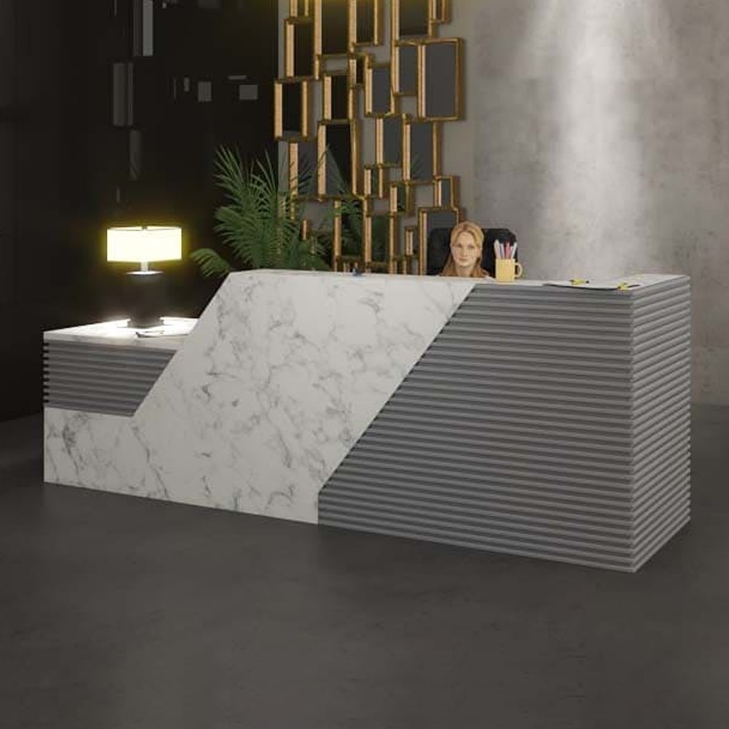 Quầy lễ tân chữ I có sọc xám tinh tế Peanut DKFQLT32-G Quầy lễ tân chữ I có sọc xám tinh tế Peanut DKFQLT32-G