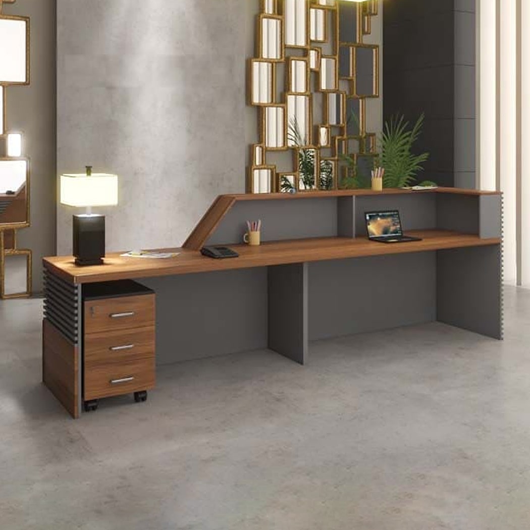 Quầy lễ tân chữ I có sọc xám tinh tế Peanut DKFQLT32-G Quầy lễ tân chữ I có sọc xám tinh tế Peanut DKFQLT32-G