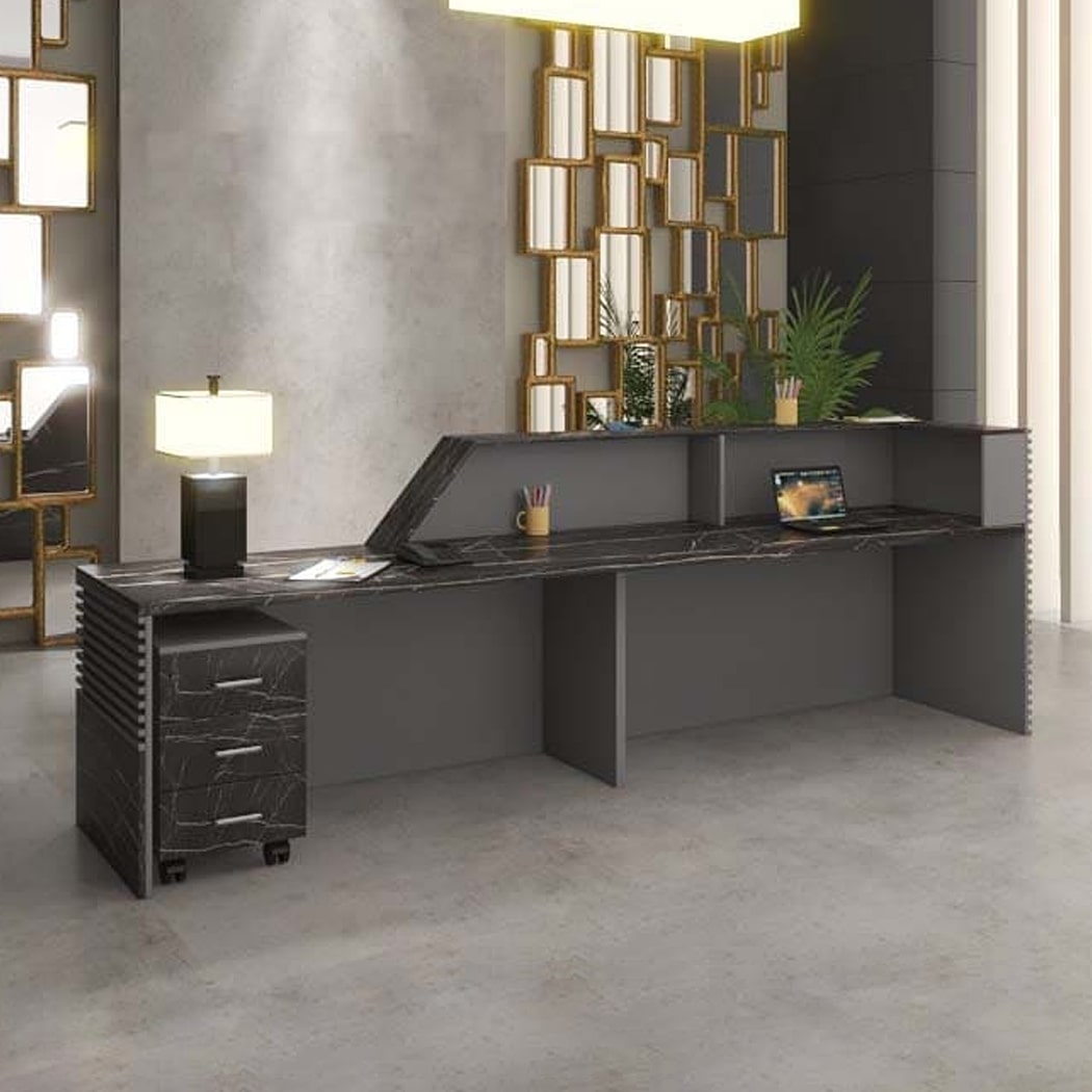 Quầy lễ tân chữ I có sọc xám tinh tế Peanut DKFQLT32-G Quầy lễ tân chữ I có sọc xám tinh tế Peanut DKFQLT32-G