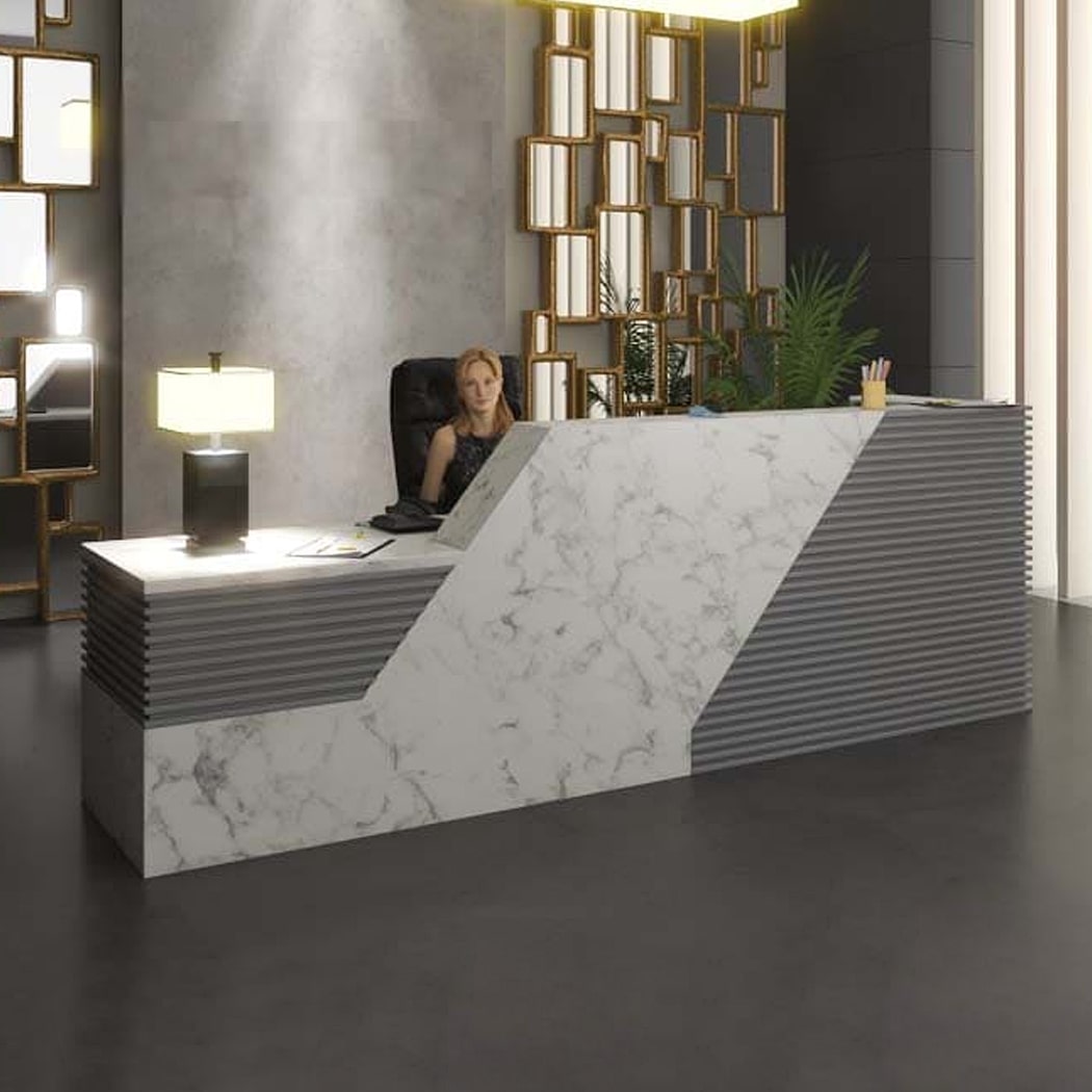 Quầy lễ tân chữ I có sọc xám tinh tế Peanut DKFQLT32-G Quầy lễ tân chữ I có sọc xám tinh tế Peanut DKFQLT32-G