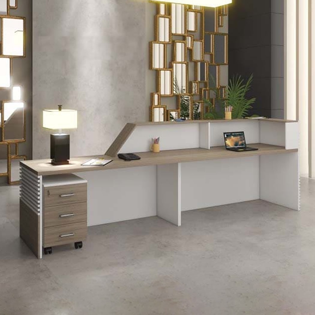 Quầy lễ tân chữ I có sọc trắng đẹp mắt Peanut DKFQLT32-W Quầy lễ tân chữ I có sọc trắng đẹp mắt Peanut DKFQLT32-W