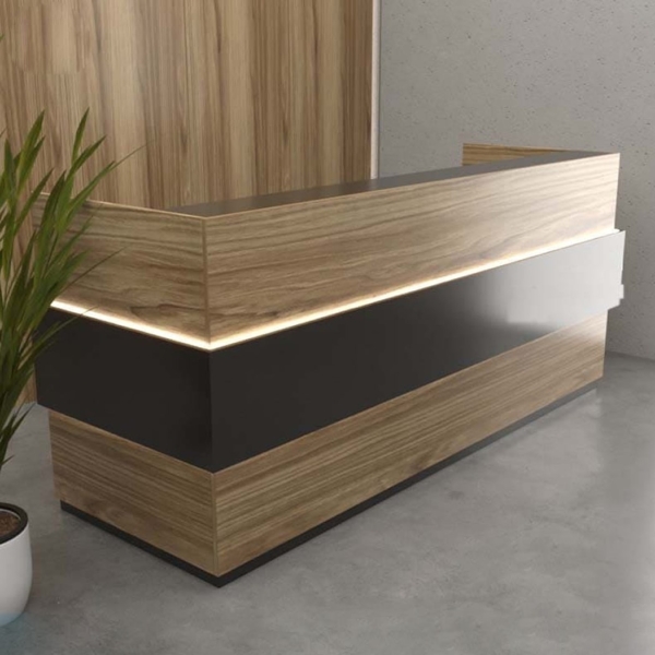 Quầy lễ tân chữ U kèm hộc di động và đèn LED trang trí đẹp DKFQLT36-B