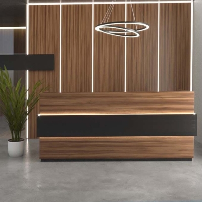 Quầy lễ tân chữ U kèm hộc di động và đèn LED trang trí đẹp DKFQLT36-B