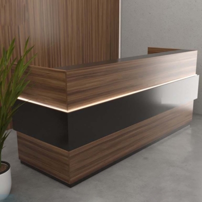 Quầy lễ tân chữ U kèm hộc di động và đèn LED trang trí đẹp DKFQLT36-B