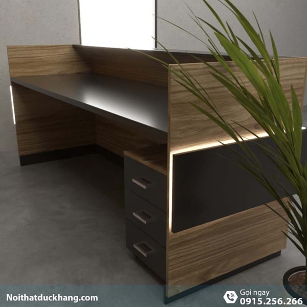 Quầy lễ tân chữ U kèm hộc di động và đèn LED trang trí đẹp DKFQLT36-B