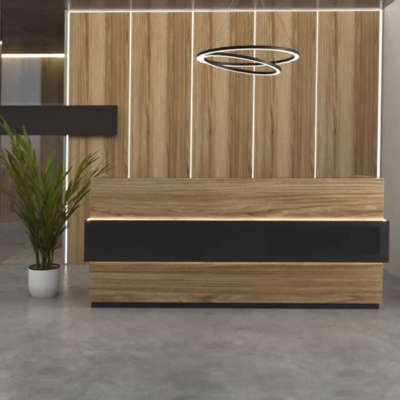 Quầy lễ tân chữ U kèm hộc di động và đèn LED trang trí đẹp DKFQLT36-B