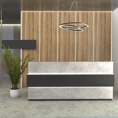 Quầy lễ tân chữ U kèm hộc di động và đèn LED trang trí đẹp DKFQLT36-B