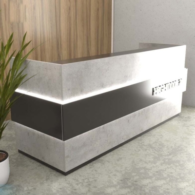 Quầy lễ tân chữ U kèm hộc di động và đèn LED trang trí đẹp DKFQLT36-B