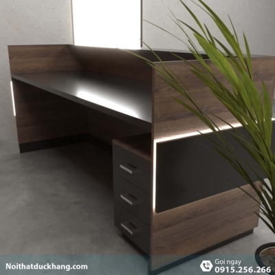 Quầy lễ tân chữ U kèm hộc di động và đèn LED trang trí đẹp DKFQLT36-B