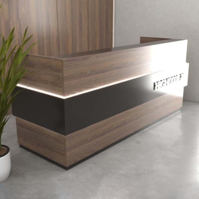 Quầy lễ tân chữ U kèm hộc di động và đèn LED trang trí đẹp DKFQLT36-B