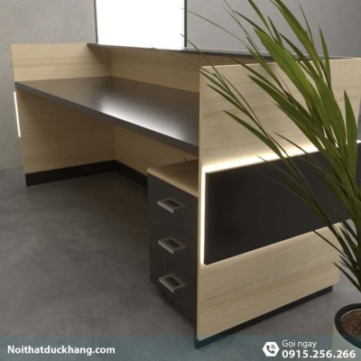 Quầy lễ tân chữ U kèm hộc di động và đèn LED trang trí đẹp DKFQLT36-B