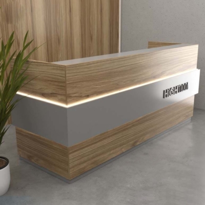 Quầy lễ tân chữ U kèm hộc di động và đèn LED trang trí đẹp DKFQLT36-B