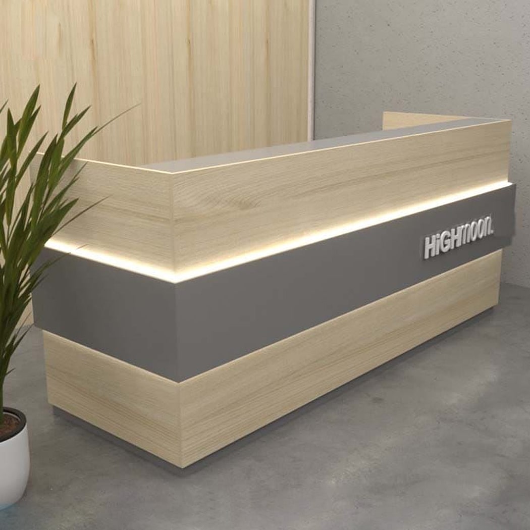 Quầy lễ tân chữ U màu xám, có đèn LED trang trí đẹp mắt Ibex DKFQLT36-G