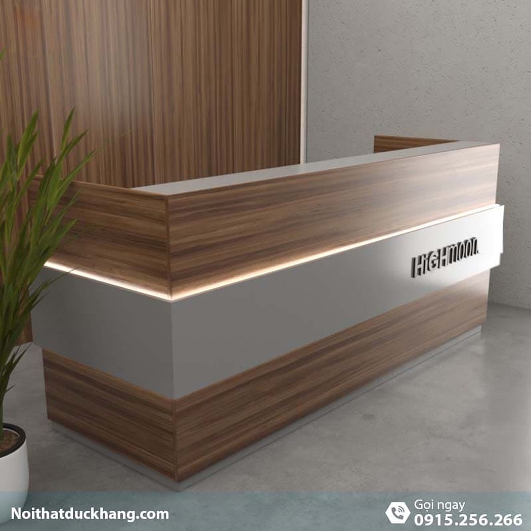 Quầy lễ tân chữ U màu xám, có đèn LED trang trí đẹp mắt Ibex DKFQLT36-G