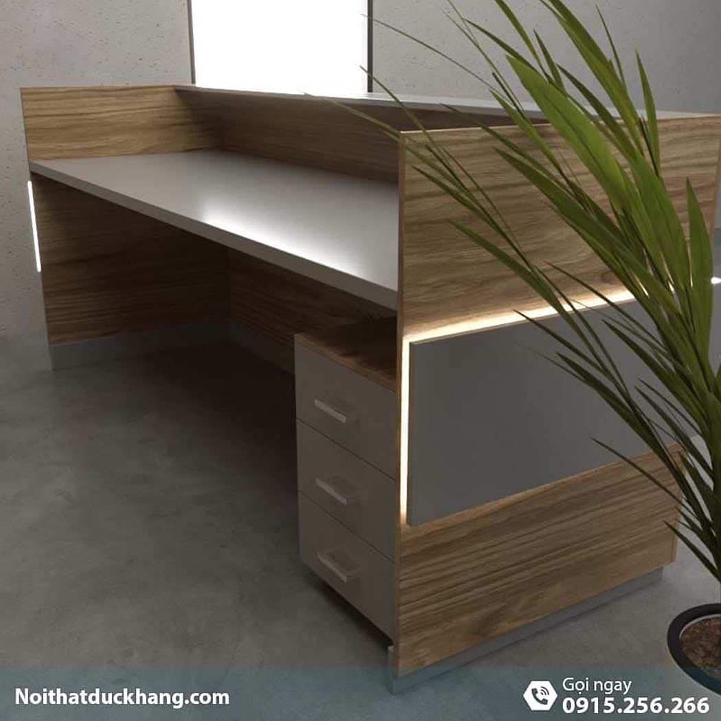 Quầy lễ tân chữ U màu xám, có đèn LED trang trí đẹp mắt Ibex DKFQLT36-G