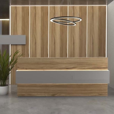 Quầy lễ tân chữ U kèm hộc di động và đèn LED trang trí đẹp DKFQLT36-B