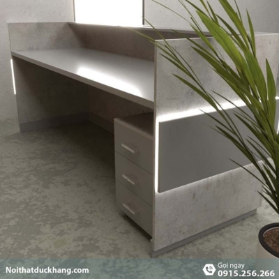 Quầy lễ tân chữ U kèm hộc di động và đèn LED trang trí đẹp DKFQLT36-B
