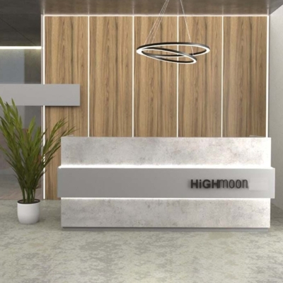 Quầy lễ tân chữ U kèm hộc di động và đèn LED trang trí đẹp DKFQLT36-B