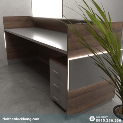 Quầy lễ tân chữ U kèm hộc di động và đèn LED trang trí đẹp DKFQLT36-B