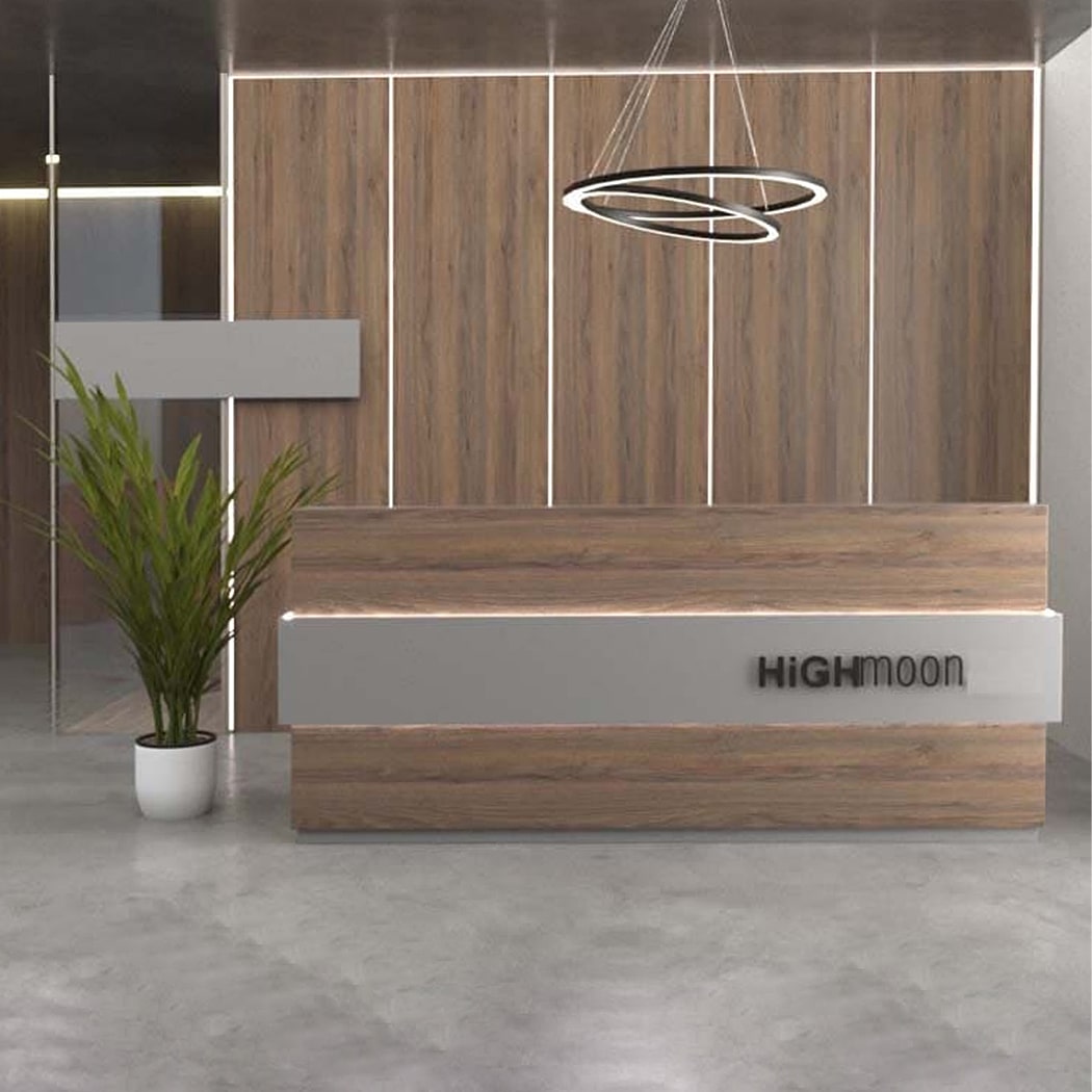 Quầy lễ tân chữ U màu xám, có đèn LED trang trí đẹp mắt Ibex DKFQLT36-G