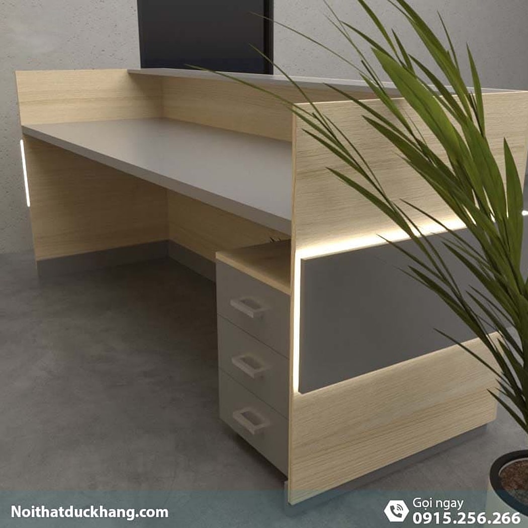 Quầy lễ tân chữ U màu xám, có đèn LED trang trí đẹp mắt Ibex DKFQLT36-G